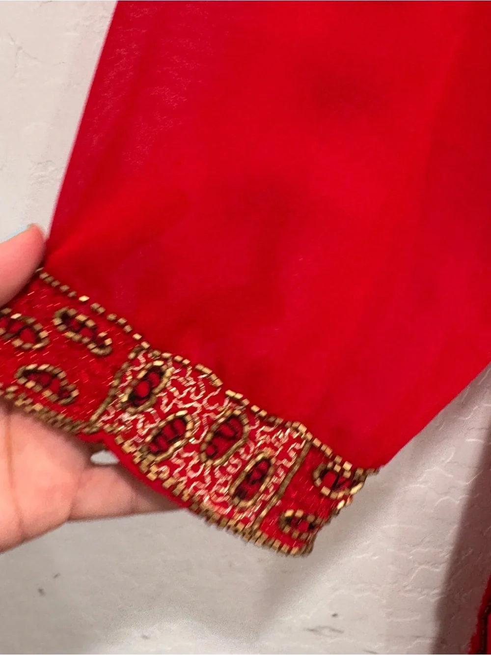 Midnight Velvet Red Beaded Trim Duster Cardigan Womens 1X Sheer Maximalist Boho